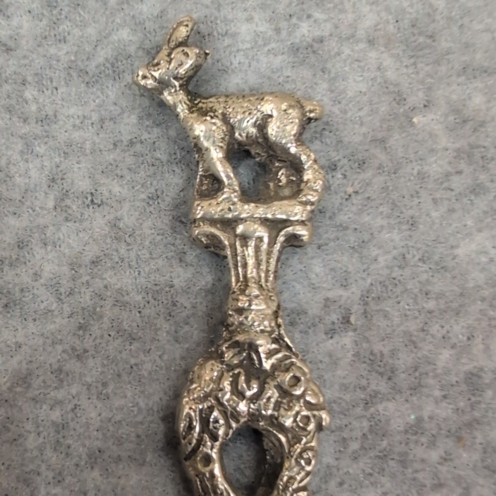 Vintage Figural Deer Souvenir Spoon Bell Shaped Bowl Ornate Silver Tone Metal - Picture 1 of 7